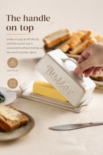 Butter Dish Butter Dish with Lid for Countertop & Refrigerator (Cream White)
