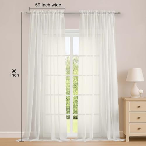 Ivory Sheer Curtains 96 inch Long 2 Panels for Living Room 59" Wide (Ivory / 59"W x 96"L (Pack of 2))