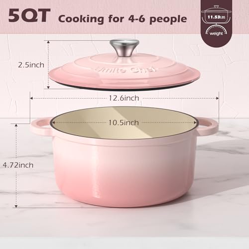 5QT Enameled Cast Iron Dutch Oven Pot with Lid (Pink / 5QT)