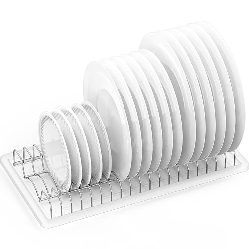 Stainless Steel Plate Drying Rack with Drainboard (1-Pack / Chrome)