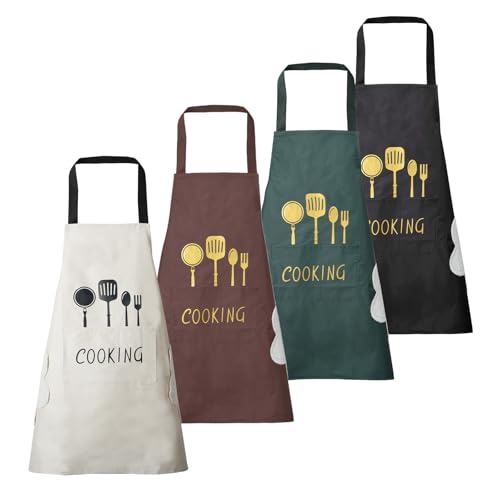 Women Kitchen Apron with Hand Wipe Pockets (4pack)