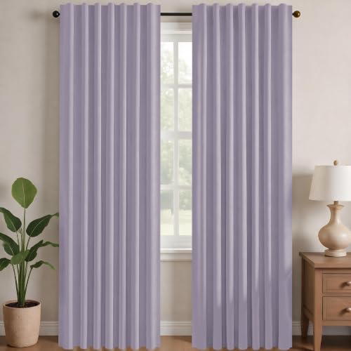 Short Blackout Curtains for Small Windows Thermal Insulated Rod Pocket and Back Tab Curtains 42Wx45L Inch Light Purple 2 Panels (Light Purple / 42"W x 45"L (Pack of 2))