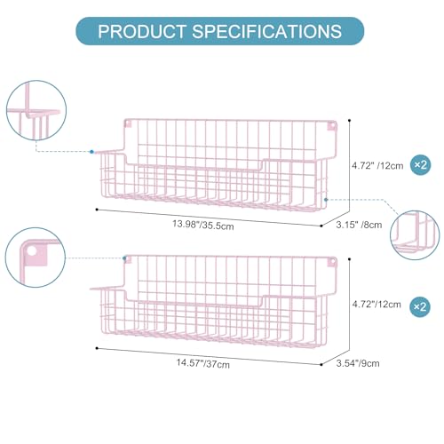 Spice Rack, 4-Pack Seasoning Organizer Wall Mounted for Kitchen Storage Organization, Metal Spice Holder Shelf for Cabinet, Pantry, Pink (Pink-4 Pack)