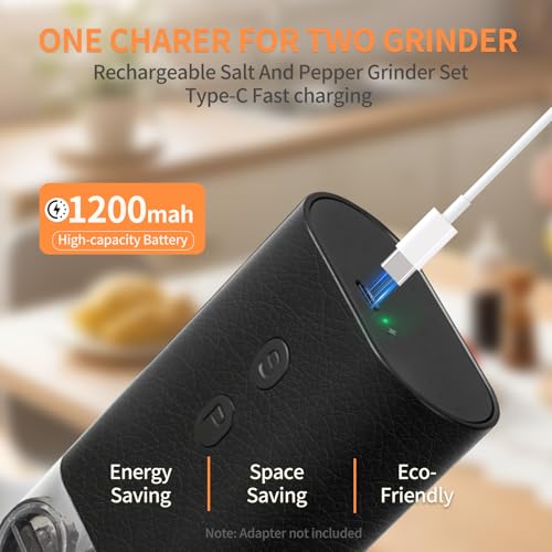 Dual Chamber Electric Pepper and Salt Grinder (Black/Leather)