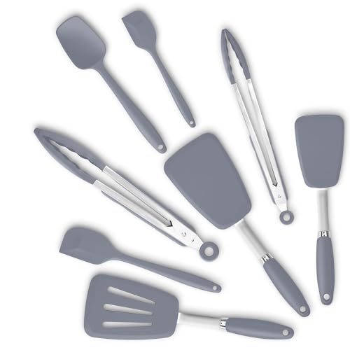 5 Piece Silicone Spatulas Set with Tongs (Z-Grey)