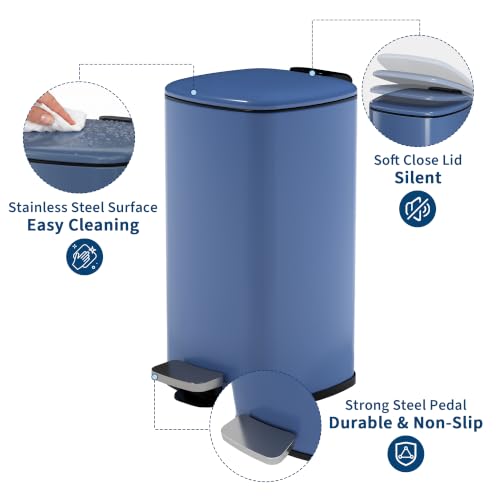 Bathroom Trash Can with Lid (Navy Blue / 2.4 gallons)