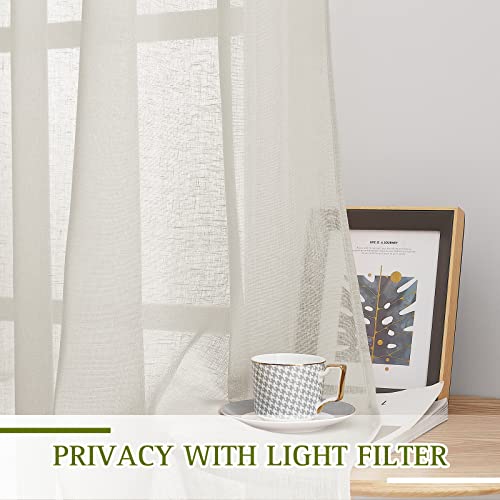 Natural Linen Sheer Curtains Faux Flax for Bedroom (42"W x 63"L (Pack of 2) / Natural)