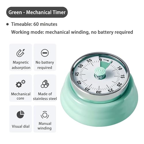 Elegant Stainless Steel Vintage Kitchen Timer with Magnetic Attachment (01-green)