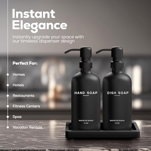 Black Glass Hand and Dish Soap Dispenser Set by Brighter Barns (Black Hd)