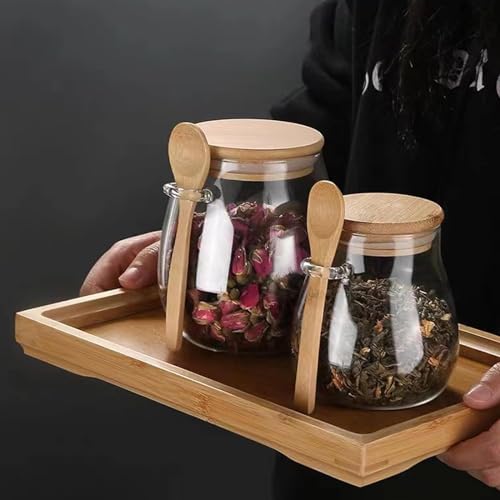 Airtight glass jar storage container with bamboo lid Set of 4 (Small*4pcs)