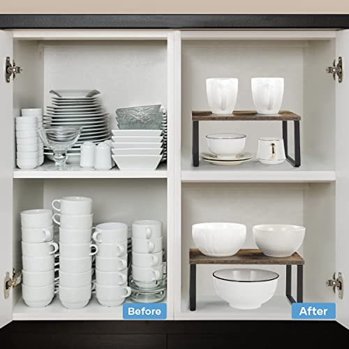 Kitchen Cabinet and Counter Shelf Organizer (11.7''W / Black + Rustic Brown)