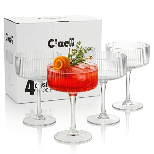 4 Piece Coupe Glasses for Bars Parties (10OZ-Ribbed Coupe Glasses)