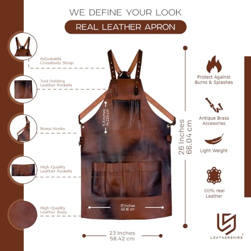 Full Grain Leather & Canvas Apron (Cognac Brown)