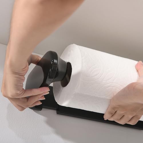 Paper Towel Holder ONE Hand Tear Adaptive Tension Arm Adjustable Length 9.4 (Black)