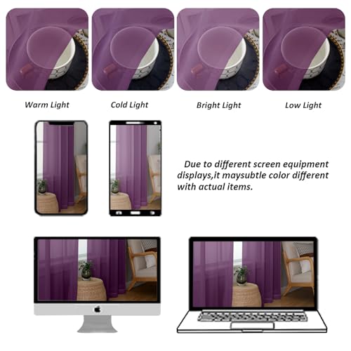 Plum Sheer Curtains 84 Inches Long for Living Room (Plum / 42"W x 84"L (Pack of 2))