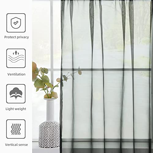 Solid Sheer Rod Pocket Curtain Voile Draperies 2 Panels White Beige Black Grey Coffee 38 Inch Width 84 Inch Long 1 Pair for Kitchen Bedroom Children Living Room Yard (Black / 38"W x 84"L (Pack of 2))