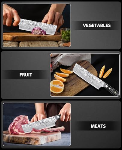 7” Nakiri Chef's Knife with Finger Guard (Silver Nakiri Knife)