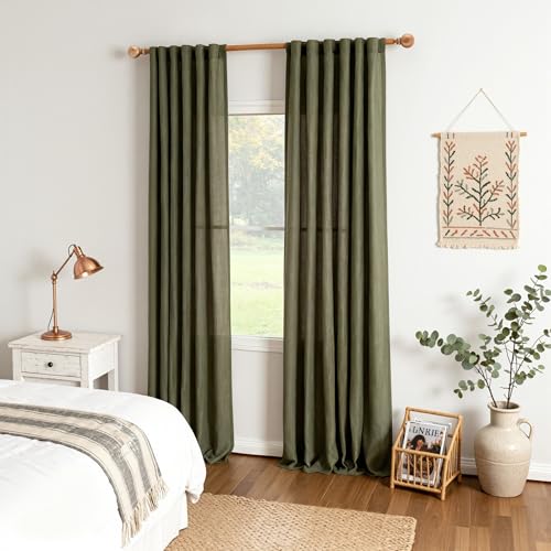 96 Inches Semi Sheer Sliding Door Curtains Farmhouse Light Filtering Window Curtain Drapes for Patio Living Room (50"W x 96"L (Pack of 2) / Olive Green-new)