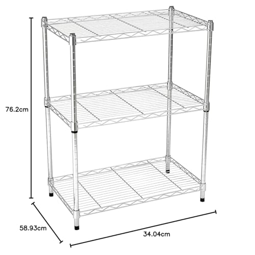 3 Shelf Adjustable Heavy Duty Steel Wire Shelving Rack with Chrome Finish (3 -Shelf / 3-Shelf / Chrome)