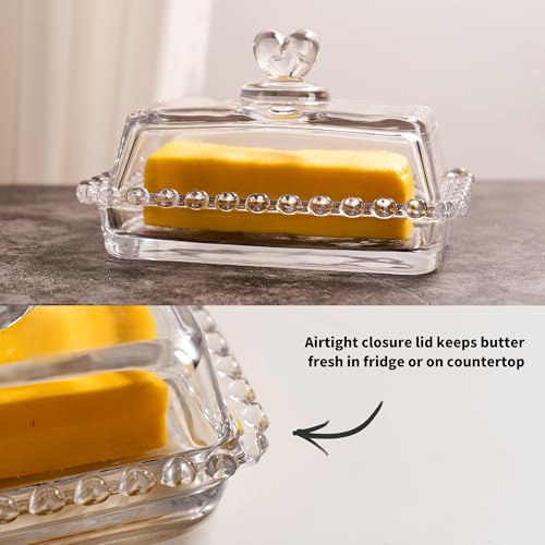 Glass Butter Dish with Heart Lid (heart shaped lid)