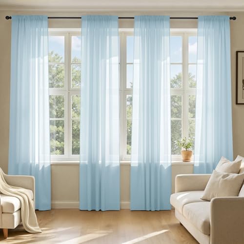 Sky Blue Sheer Curtains 84 Inches Long 4 Panels 42 x 84 Inches (42"W x 84"L (Pack of 4) / Sky Blue)