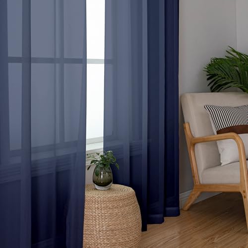 Navy Blue Sheer Curtains 63 inch Length 2 Panels Set (40"W x 63"L (Pack of 2) / Navy Blue)