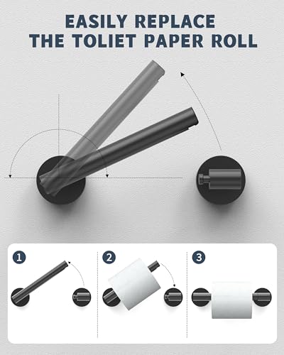 Matte Black Toilet Paper Holder SUS304 Stainless Steel Double Post Pivoting Toilet Paper Roll Holder Wall Mounted Toilet Tissue Holder for Commercial Bathroom RV (Matte Black)