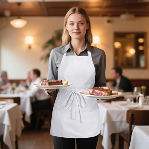 Kitchen Cooking Apron with 3 Pockets (White)