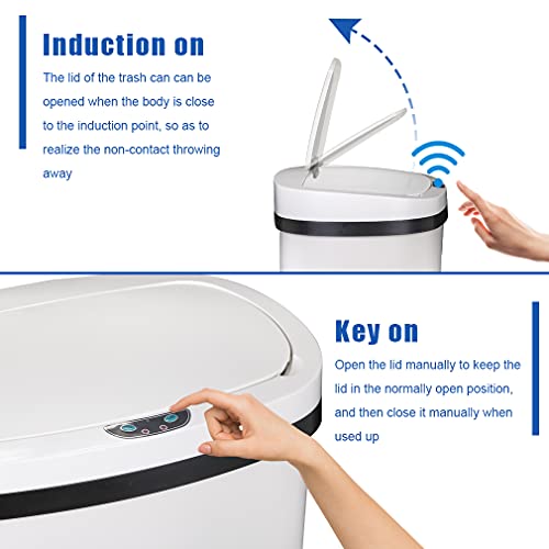 13 Gallon Stainless Steel Trash Can with Lid (Stainless Steel / White)