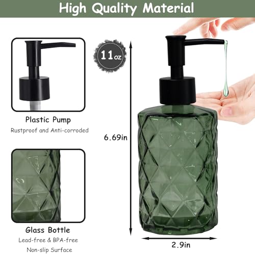 Green Glass Soap Dispenser with Black Plastic Pump (Light Green)