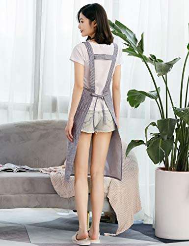100% Cotton Cute Gingham Apron with Pockets (#2 Korean Style Purple Gingham Doggy)