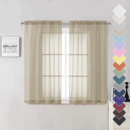 Taupe Sheer Curtains 54 Inch Length 2 Panels Set (Taupe / 40"W x 54"L (Pack of 2))