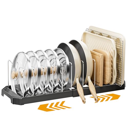 Pots and Pans Organizer under Cabinet (Black / 12 Adjustable Dividers)