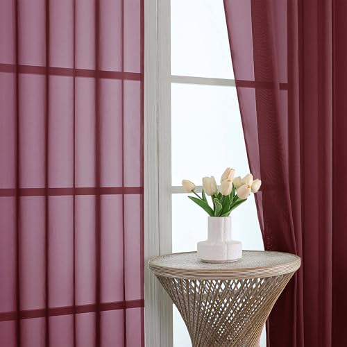 Sheer Curtains 2 Panels Set for Bedroom Living Room (Burgundy Wine / 59"W x 90"L (Pack of 2))