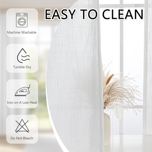 Small Window Natural Curtains for Kitchen (34"W x 24"L (Pack of 2) / Beige White)