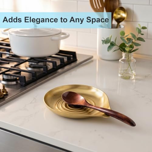 Kitchen Stainless Steel Spoon Rest for Multiple Utensils (1.Round Swirl-Gold)