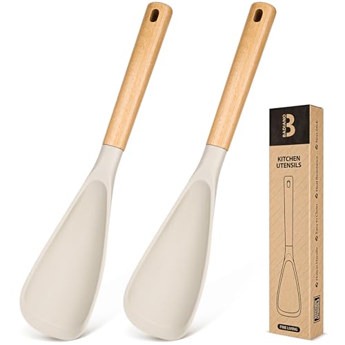 Silicone Cooking Spoon for Nonstick Cookwares (2 Pack - Khaki / 13.4 inch)