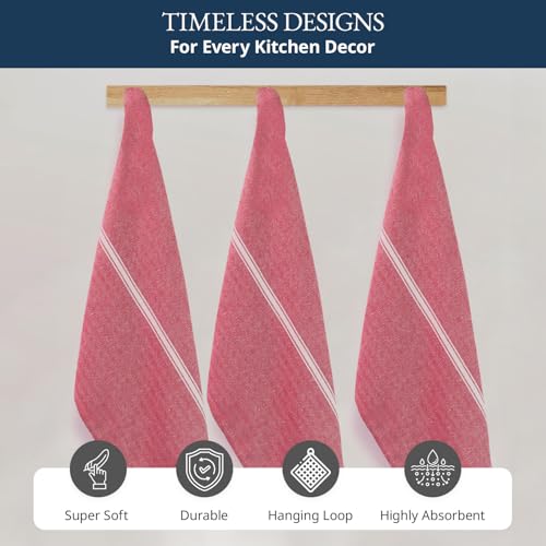 Dish Drying Towels 100% Cotton Absorbent Lint (06 Pack / 08: Red)