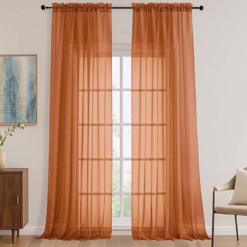 Orange Sheer Curtains 120 Inches Long 2 Panels Set (Orange / 59"W x 120"L (Pack of 2))