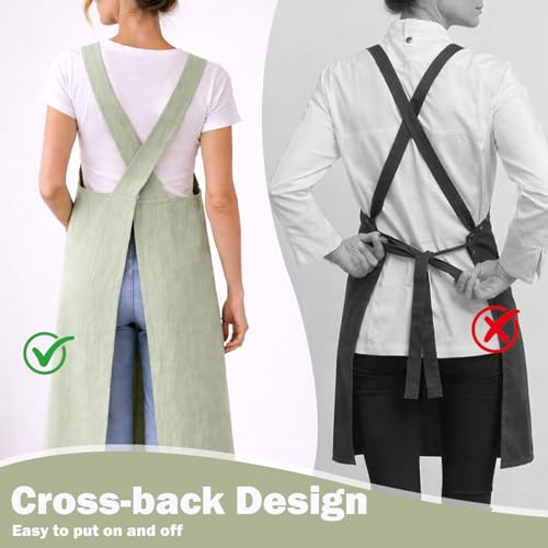 Apron for Women with Pocket Cotton Linen (Lightgreen / Small)