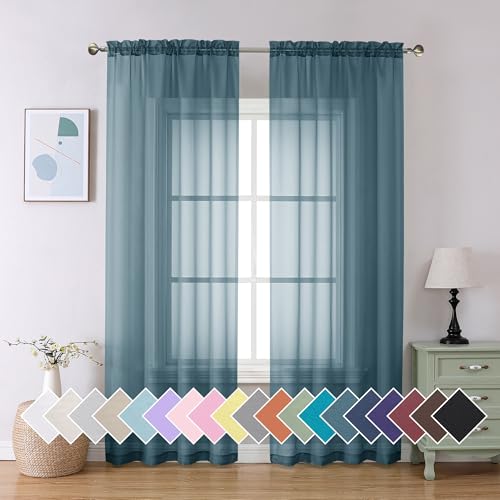 Dusty Blue Sheer Curtains 90 Inches Long 2 Panels Set (42"W x 90"L (Pack of 2) / Dusty Blue)
