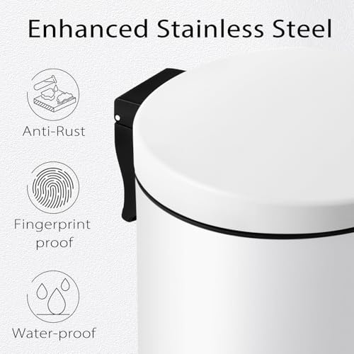 Small Bathroom Trash Can with Lid Soft Close (White)