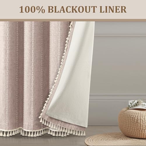 Light Brown 100% Boho Blackout Curtains 84 Inch 2 Panels (Light Brown / 52"W x 84"L (Pack of 2))