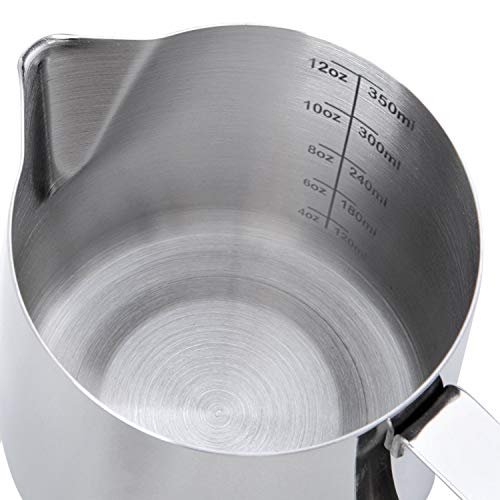 Milk Frothing Pitcher Cup (Silver+2 Spoons / 11.8 Ounces)