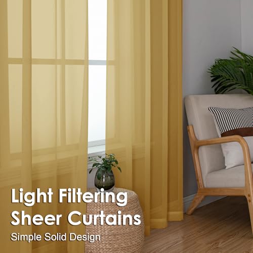 Gold Sheer Curtains 90 Inches Long 2 Panels (Gold / 42"W x 90"L (Pack of 2))