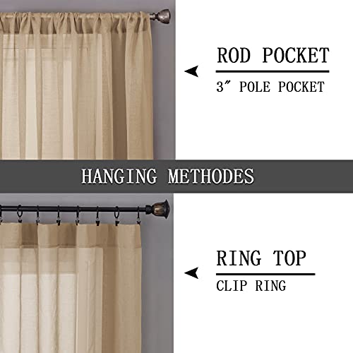 Sheer Curtains Bedroom Linen Textured Curtain Sheers Light Filtering Voile Rod Pocket Curtains for Living Room (38"W x 84"L (Pack of 2) / Beige)