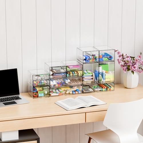 2.2'' Tall Small Clear Stackable Storage Drawers (2 PCS / Clear-2.2 In Tall)