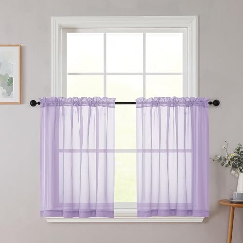 Lavender Kitchen Curtains 30 Inch Length Tier 2 PCS (Lavender / 42"W x 30"L (Pack of 2))