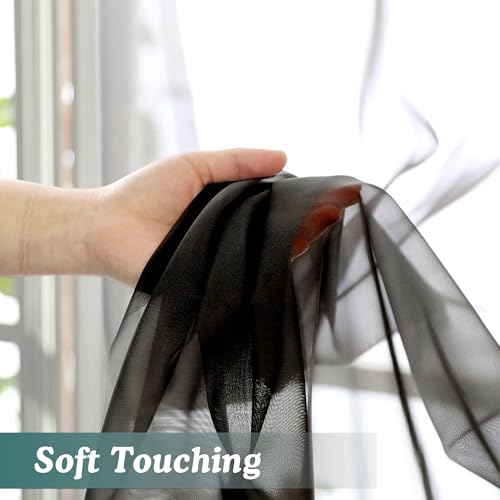 Extra Long Black Sheer Curtains 108 Inches Long 2 Panels (Black / 59"W x 108"L (Pack of 2))