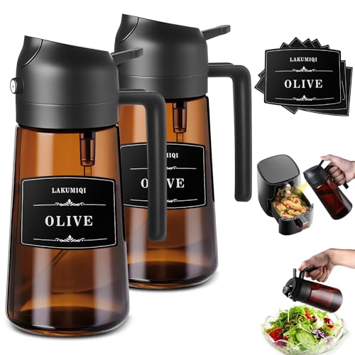 Oliver Oil Sprayer Dispenser for Cooking Bottle 16oz Dark Glass 2pcs Black (Brown Bottles-2 Black)
